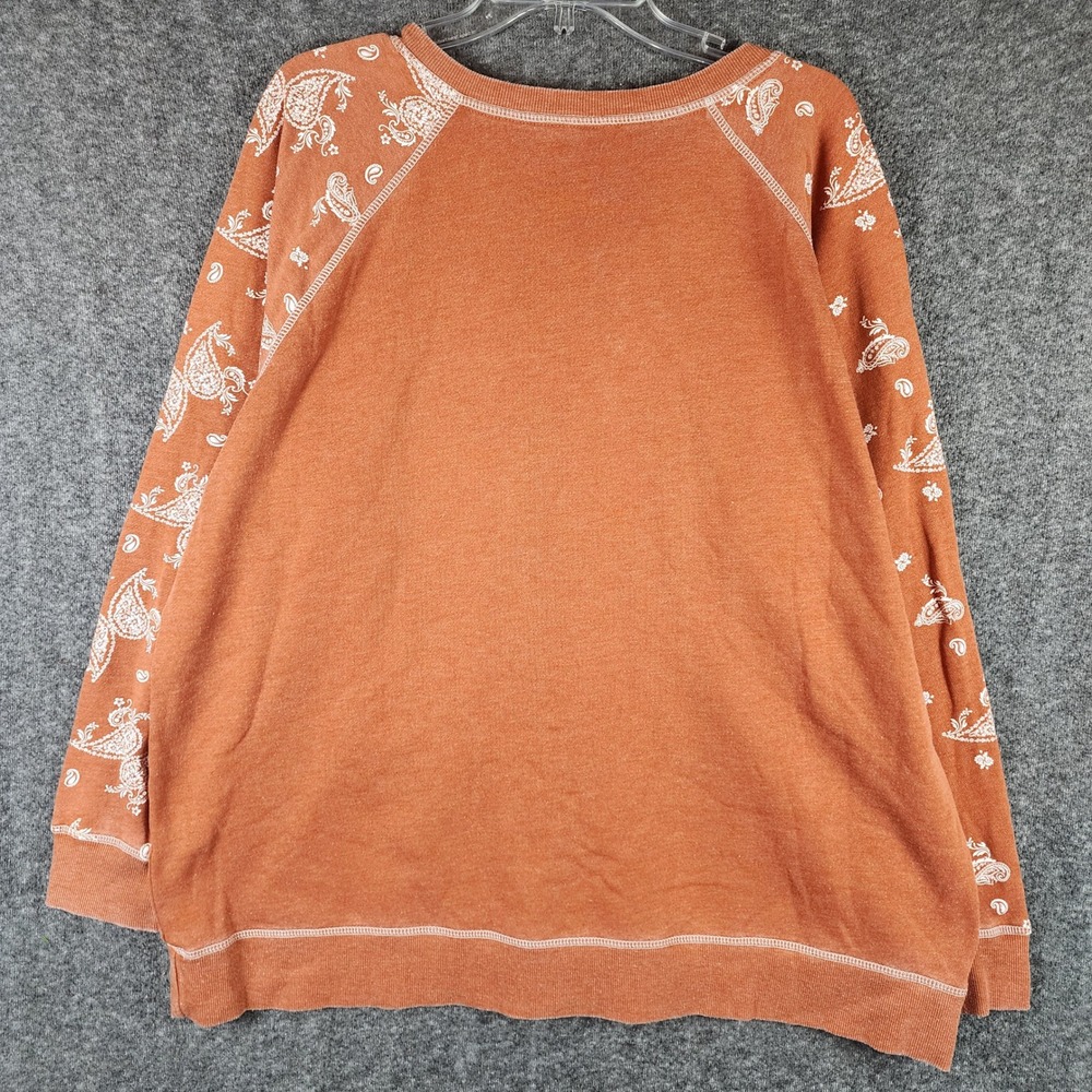 Cato Sweatshirt Womens 18/20W Burnt Orange Paisley Lace Up Raglan Sleeve EUC